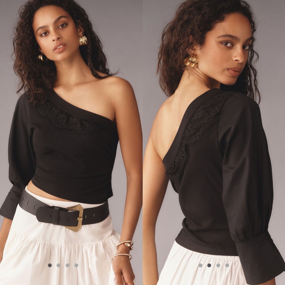 By Anthropologie one shoulder puff sleeve top